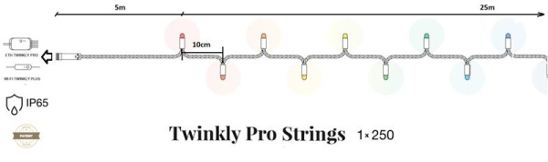 Smart LED Гирлянда Twinkly Pro Strings RGBW 250, одинарная линия, IP65, AWG22 PVC Rubber зеленый