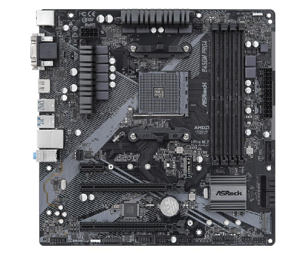 Материнская плата ASRock B450M PRO4 R2.0 sAM4 B450 4xDDR4 M.2 HDMI DVI mATX
