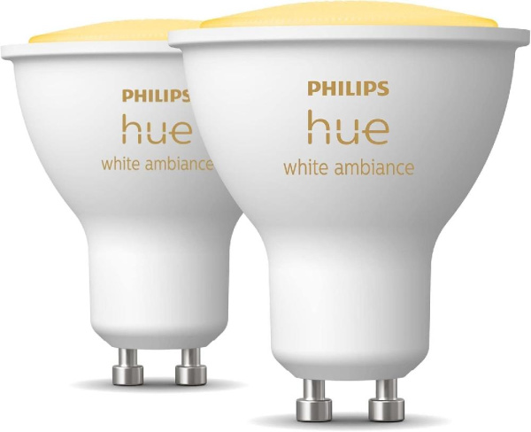 Лампа умная Philips Hue GU10, 5W(50Вт), 2200K-6500K, Tunable white, ZigBee, Bluetooth, диммирование, 2шт