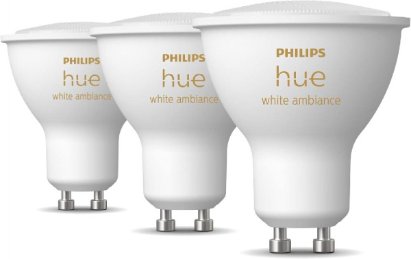 Лампа умная Philips Hue GU10, 5W(50Вт), 2200K-6500K, Tunable white, ZigBee, Bluetooth, диммирование, 3шт