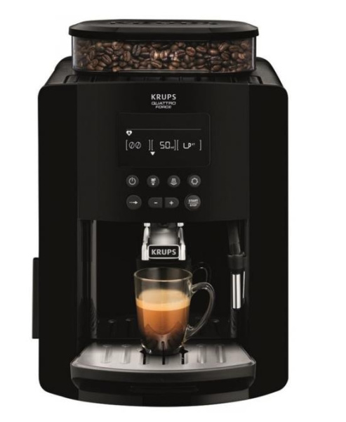 Кофемашина Krups  Arabica, 1,7л, зерно, ручной капуч, OLED диспл, аторец.-19, черный