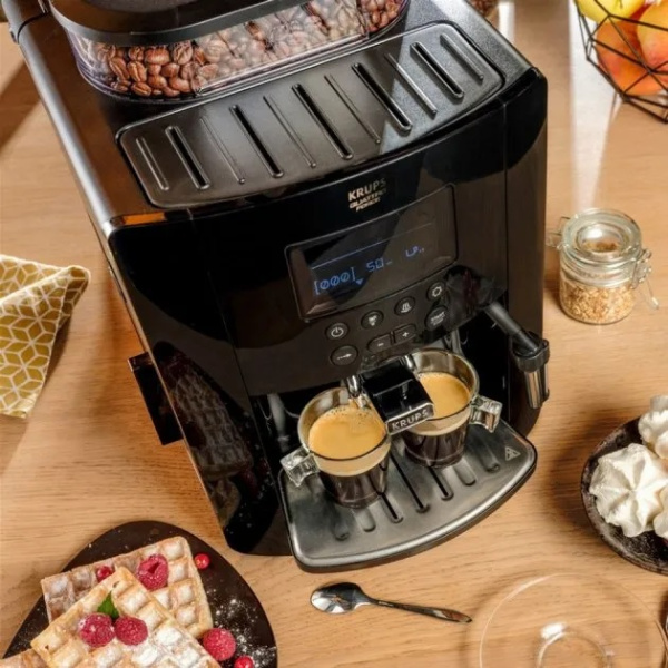 Кофемашина Krups  Arabica, 1,7л, зерно, ручной капуч, OLED диспл, аторец.-19, черный