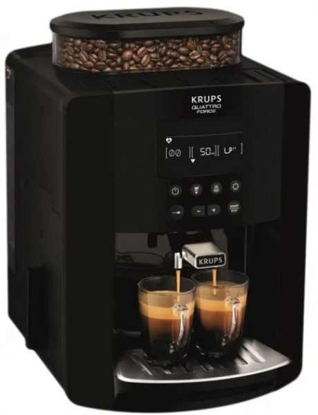 Кофемашина Krups  Arabica, 1,7л, зерно, ручной капуч, OLED диспл, аторец.-19, черный