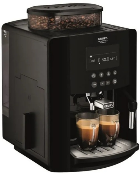 Кофемашина Krups  Arabica, 1,7л, зерно, ручной капуч, OLED диспл, аторец.-19, черный