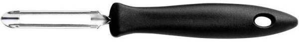Овочечистка вертикальна Fiskars Essential, з рухомим лезом, 18.4см, нержавіюча сталь, пластик, чорний