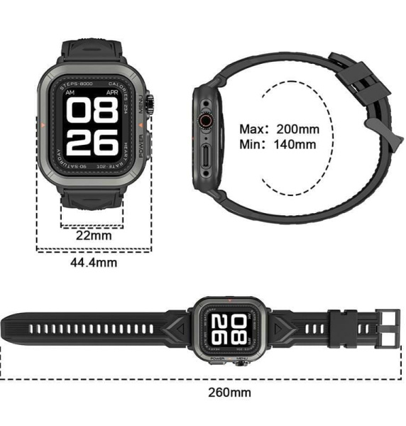 Смарт-часы Blackview W30 50мм, 1.91", 320*380, TFT, BT 5.3, 128МБ, чёрный
