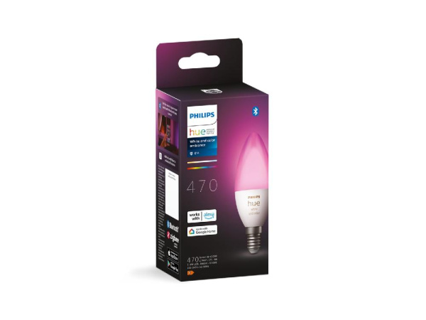 Лампа умная Philips Hue E14, 5.3W(40Вт), 2000K-6500K, RGB, ZigBee, Bluetooth, диммирование