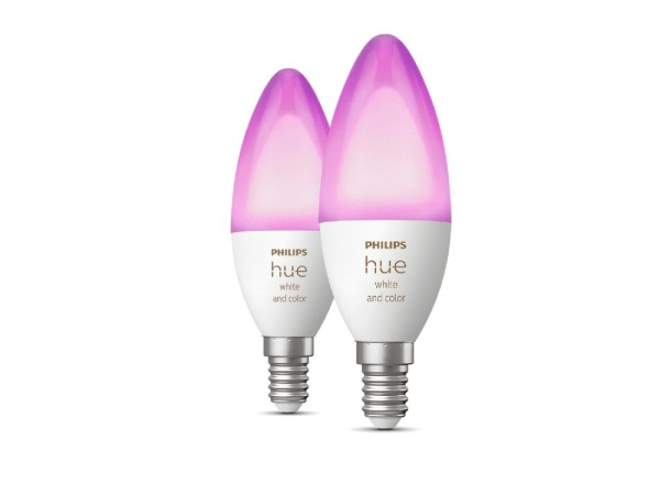Лампа умная Philips Hue E14, 5.3W(40Вт), 2000K-6500K, RGB, ZigBee, Bluetooth, диммирование, 2шт