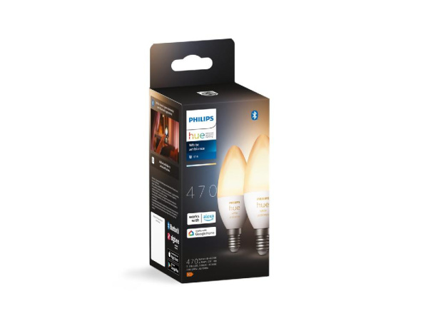 Лампа умная Philips Hue E14, 5.2W(40Вт), 2200K-6500K, Tunable white, ZigBee, Bluetooth, диммирование, 2шт