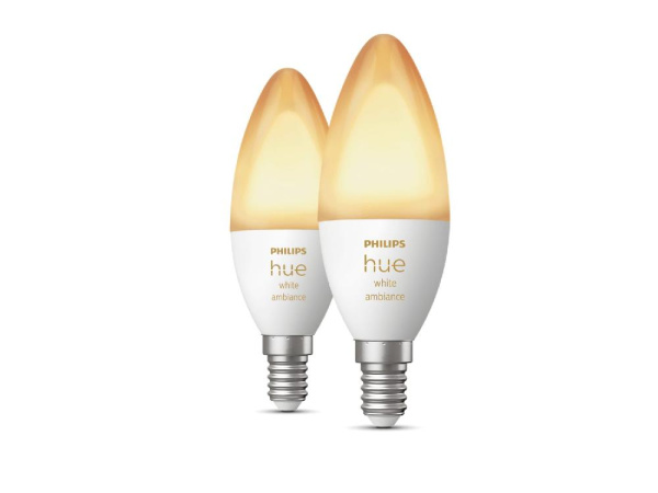 Лампа умная Philips Hue E14, 5.2W(40Вт), 2200K-6500K, Tunable white, ZigBee, Bluetooth, диммирование, 2шт