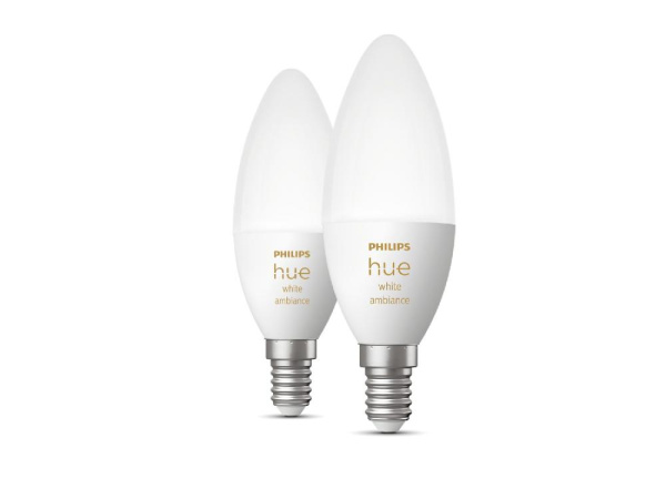 Лампа умная Philips Hue E14, 5.2W(40Вт), 2200K-6500K, Tunable white, ZigBee, Bluetooth, диммирование, 2шт