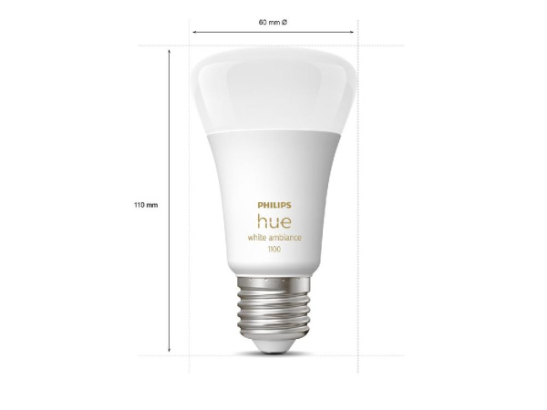 Лампа умная Philips Hue E27, 11W(60Вт), 2200K-6500K, Tunable white, ZigBee, Bluetooth, диммирование