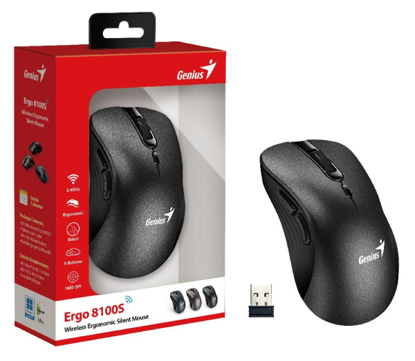 Мышь Genius Ergo 8100S, WL, Silent, черный