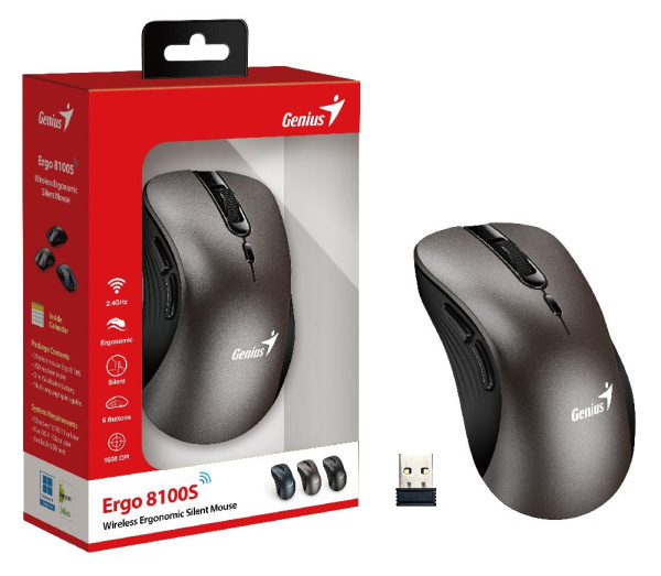 Мышь Genius Ergo 8100S, WL, Silent, champagne