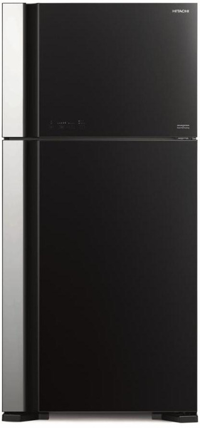 Холодильник с верхней мороз. HITACHI R-VG610PUC7GBK, 176х74х86см, 2 дв., Х- 365л, М- 145л, A++, NF, Інвертор, Чорний(скло)