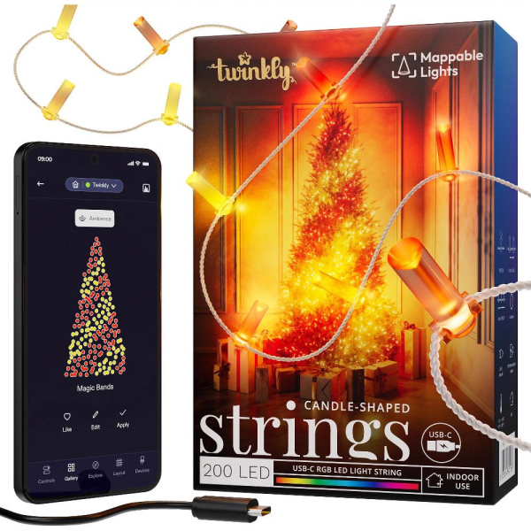 Гірлянда Smart LED Twinkly Strings Candle RGB 200 IP20 12м USB-C кабель прозорий