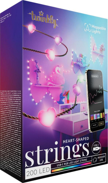 Гірлянда Smart LED Twinkly Candies Heart RGB 200 IP20 12м USB-C кабель зелений