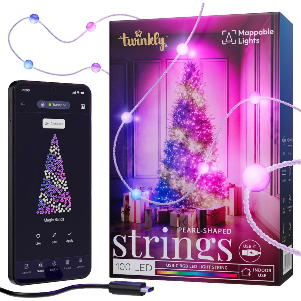 Гірлянда Smart LED Twinkly Candies Pearl RGB 100 IP20 6м USB-C кабель прозорий