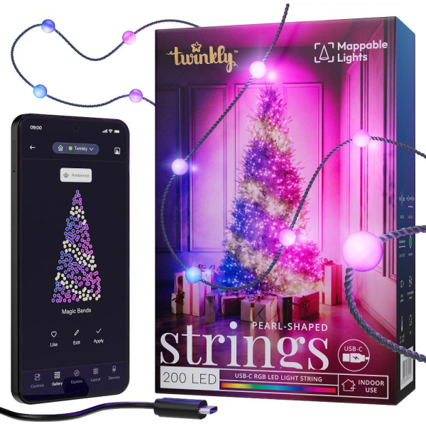 Гірлянда Smart LED Twinkly Candies Pearl RGB 200 IP20 12м USB-C кабель зелений