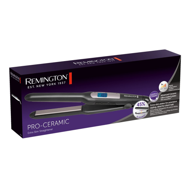 Випрямляч Remington PRO-Ceramic Extra Slim, темп.режимів-9, 150-230С, чохол, дисплей, кераміка, чорний