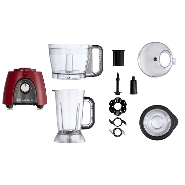 Кухонная машина Russell Hobbs Desire Red, 600Вт, чаша-пластик, корпус-пластик, насадок-4, красный