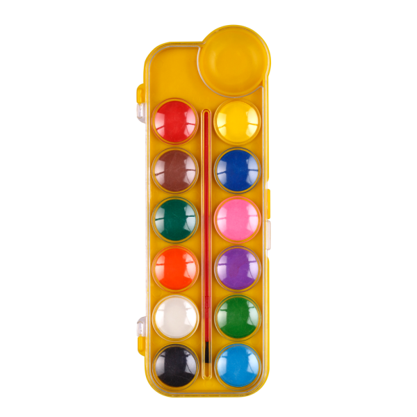 Акварельні фарби на палітрі, 12 кольорів, з пензликом, жовтий, KIDS Line