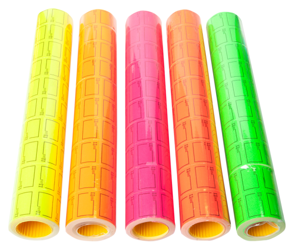 Цінники 35х 25 мм, ЦІНА, 240 шт, 6 м, прямокутні, зовнішня намотування, малинові