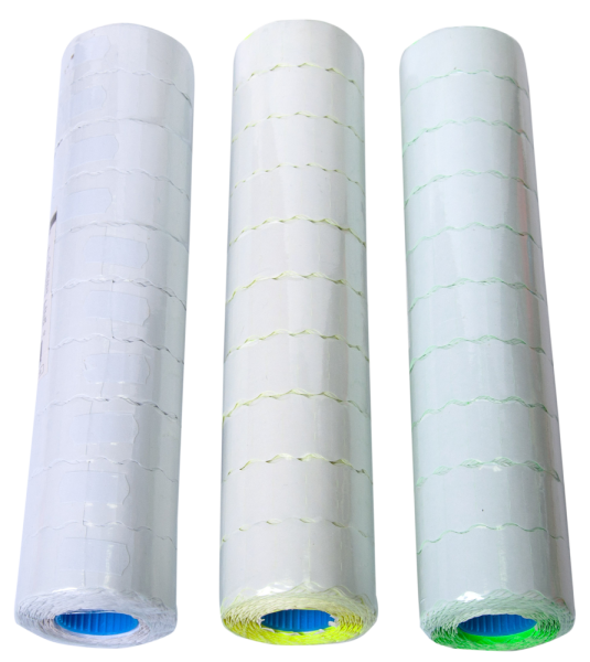 Цінники 26х 12 мм, 1000 шт, 12 м, фігурні, внутр.намотка, білі