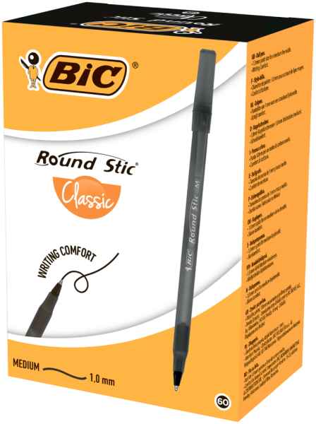 Ручка "Round Stic", чорна, 0.32 мм, 60 шт/уп