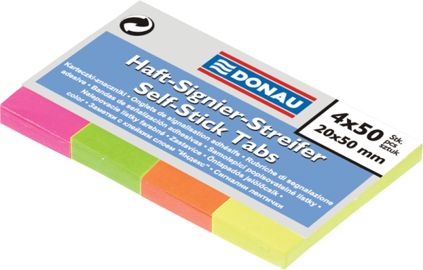 Закладки паперові з клейким шаром, 20х50мм, 4х50 аркушів, неон, асорті