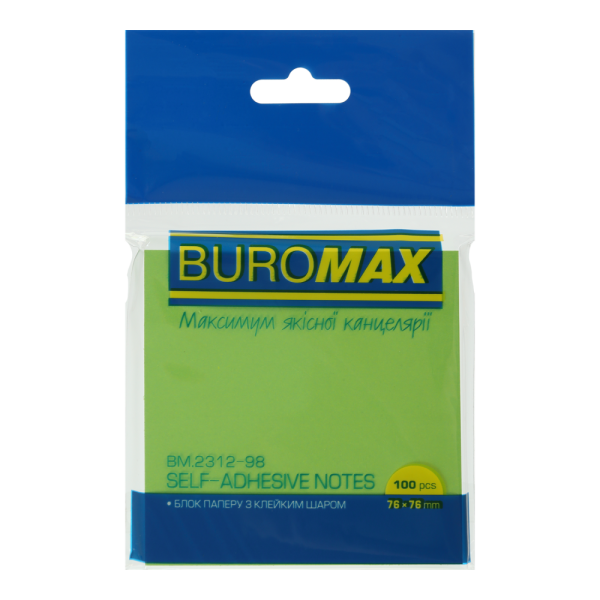 Стікери набір 12 шт., NEON, 76х76 мм, 100 арк., 5 кол. асорті