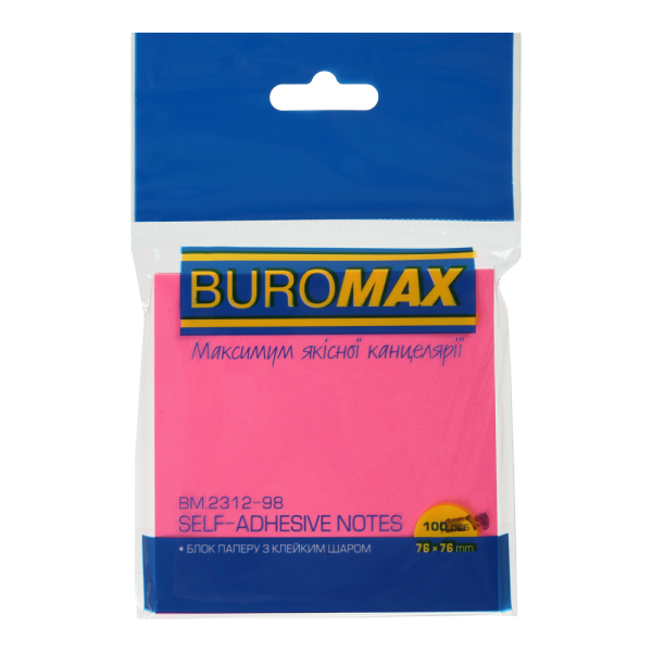 Стікери набір 12 шт., NEON, 76х76 мм, 100 арк., 5 кол. асорті