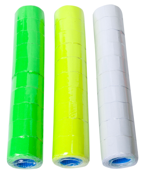 Цінники 26х 16 мм, 375 шт, 6 м, фігурні, зовнішня намотування, білі