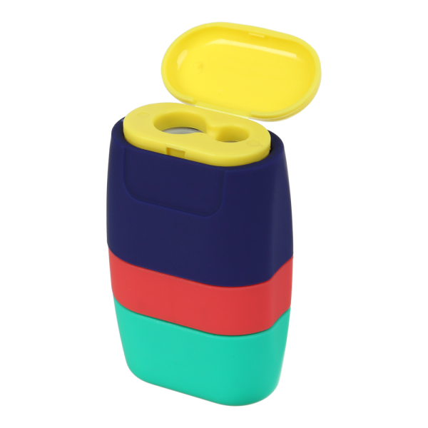 Гумка + Чинка RAINBOW, RUBBER TOUCH, 2 отв., контейнер, пластик.корпус
