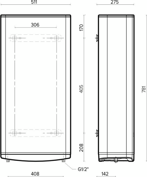 Водонагрівач електр. Ariston плаский слім VELIS TECH 50 EU, 50л, 2*1,5кВт, ун. монтаж, електр. кер-ння, B, Італія, Сірий