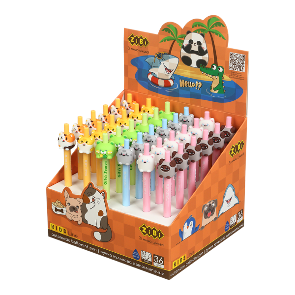 Ручка кулькова автоматична, BALL ANIMALS, 0,7 мм, синя, ідеї для подарунку
