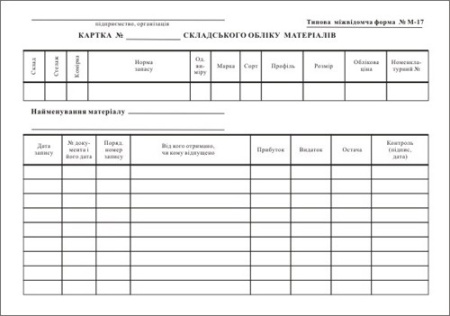 Облікова картка складу А5 (100шт.)