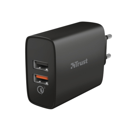 Сетевое ЗУ Trust QMAX 2XUSB-A QC3.0 3A, Max 30W, Black