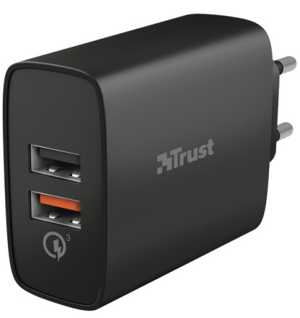 Сетевое ЗУ Trust QMAX 2XUSB-A QC3.0 3A, Max 30W, Black