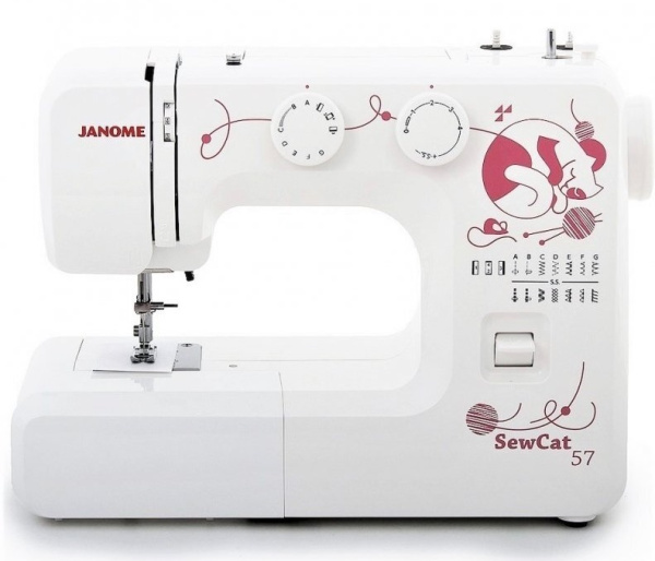 Швейная машина Janome Sew Cat 57, электромех., 15 швейных операций, 60Вт, петля полуавтомат
