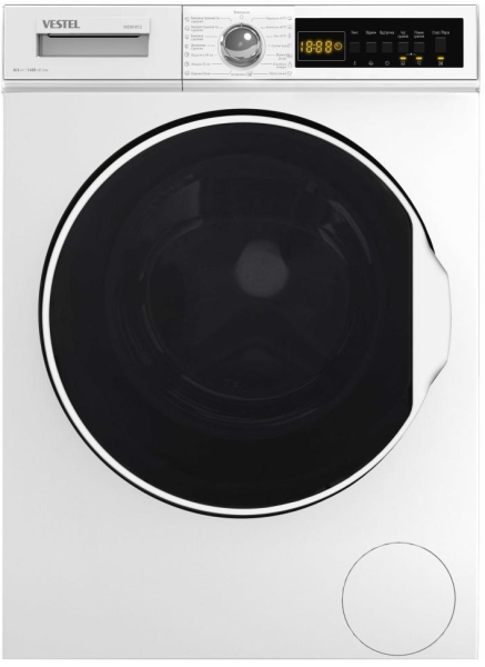Стир. машина c функцией сушки  VESTEL WD814T2, 8/6 кг, 1400 об/мин, А+, 60 см, дисплей, кнопочное управление, белый