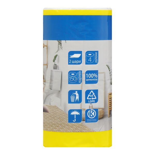 Папір туал.целюлоз. BUROCLEAN EuroStandart, по 4 рул., на гільзі, 2-х сл., білий
