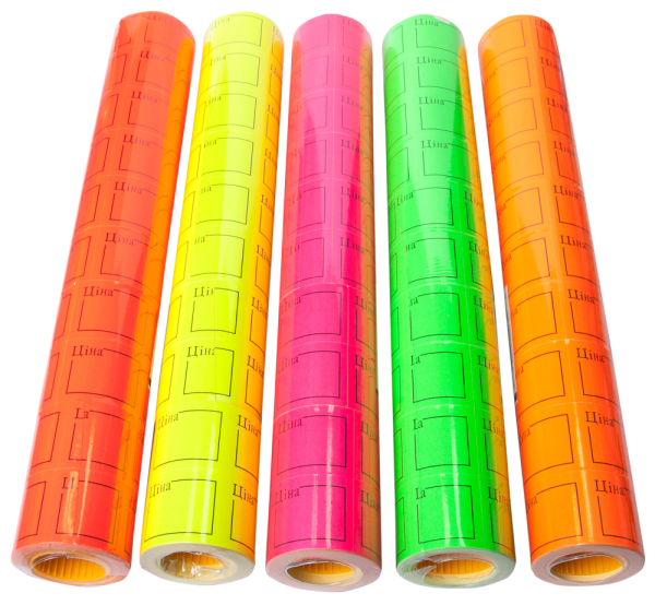 Цінники 50х 40 мм, ЦІНА, 150 шт, 6 м, прямокутні, зовнішня намотування, малинові