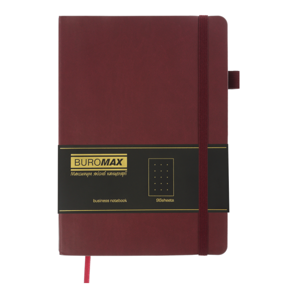 Блокнот діловий BRIEF А5, 96л, крапка, обкладинка штучна шкіра, бордовий